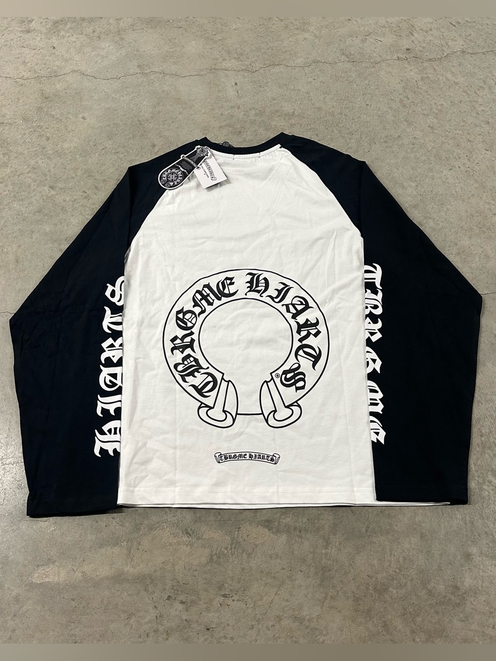 Chrome Hearts Black & White Raglan Long Sleeve Shirt L
